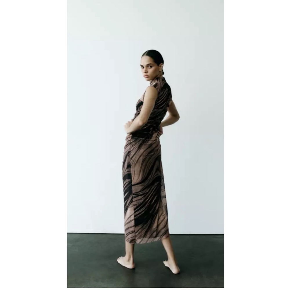 Zara mock neck mesh printed cocktail dress